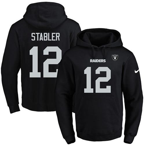 Nike Raiders #12 Kenny Stabler Black Name & Number Pullover NFL Hoodie - Click Image to Close